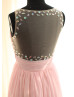 Pink Chiffon Beading Sheer See Through Back Prom Dress